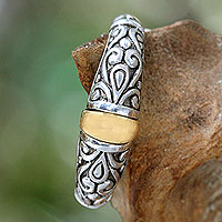 Gold accent cocktail ring, 'Balinese Twilight' - Sterling Silver and Gold Accent Ring