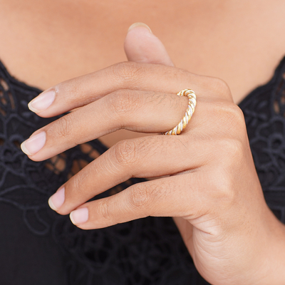 Gold accent band ring, 'Balinese Baroque' - Handmade 18k Gold and Sterling Silver Band Ring