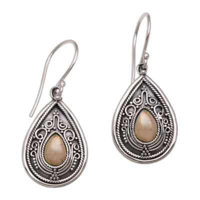 Gold accent dangle earrings, 'Dewdrop Leaves' - Sterling Silver and 18k Gold Plated Earrings