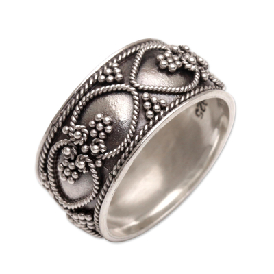 Sterling silver band ring, 'When Hearts Meet' - Handmade Sterling Silver Band Ring from Indonesia