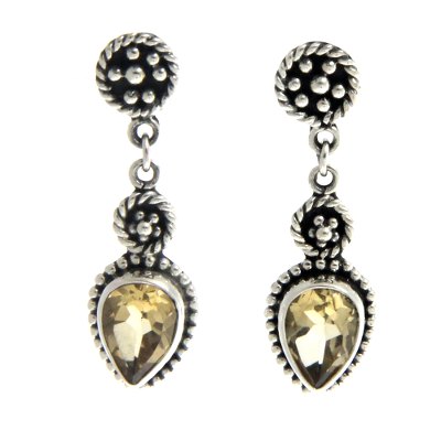 Citrine dangle earrings, 'Balinese Jackfruit' - Sterling Silver and Citrine Dangle Earrings