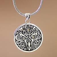 Men's gold accent pendant necklace, 'Tree of Trunyan' - Men's gold accent pendant necklace