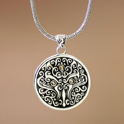 Men's gold accent pendant necklace, 'Tree of Trunyan' - Men's gold accent pendant necklace