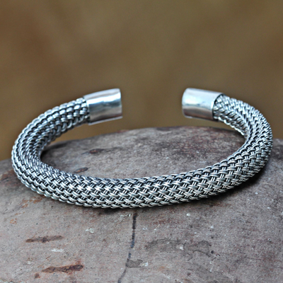 Handmade Sterling Silver Cuff Bracelet - Interwoven | NOVICA