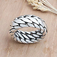 Men's sterling silver ring, 'Sanca Kembang Python' - Men's Sterling Silver Band Ring