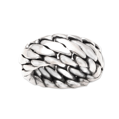 Men's sterling silver ring, 'Sanca Kembang Python' - Men's Sterling Silver Band Ring