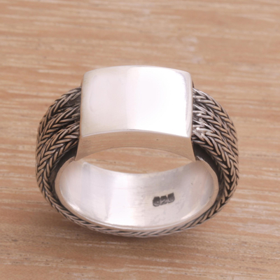 Men's sterling silver ring, 'Gallant Dragon' - Men's Sterling Silver Band Ring