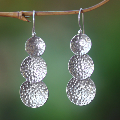 Sterling silver dangle earrings, 'Three Moons' - Sterling silver dangle earrings