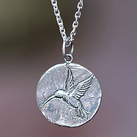 Sterling silver pendant necklace, 'Hummingbird Magic'
