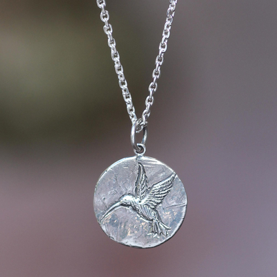 Sterling silver pendant necklace, 'Hummingbird Magic' - Hand Crafted Sterling Silver Pendant Necklace