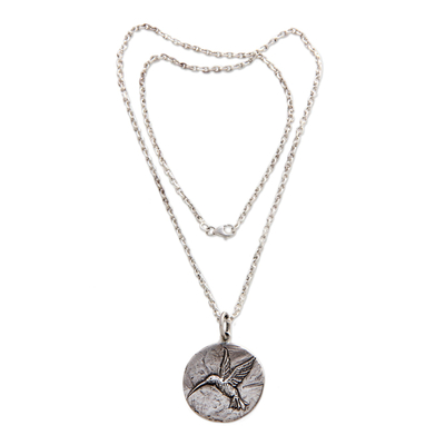 Hand Crafted Sterling Silver Pendant Necklace - Hummingbird Magic | NOVICA