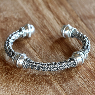 Sterling silver cuff bracelet, 'Balinese Legend' - Artisan jewellery Sterling Silver Cuff Bracelet