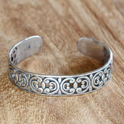 Sterling silver cuff bracelet, 'Indonesian Lace' - Artisan Crafted Sterling Silver Cuff Bracelet