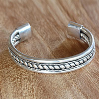 Sterling silver cuff bracelet, 'Strength of Celuk'