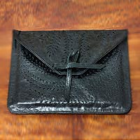 Leather tablet sleeve case, 'Kintamani Nocturnal' - Unique Leather Tablet Case from Indonesia