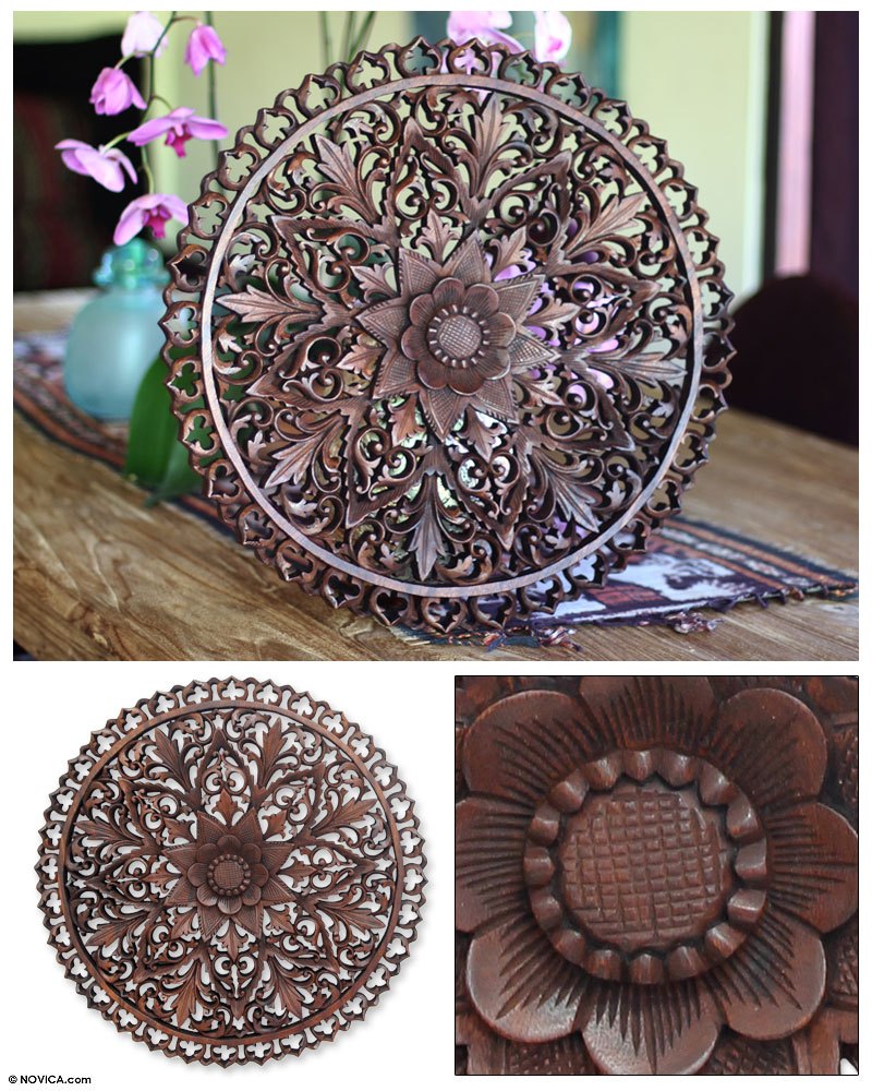 UNICEF Market HandCarved Wood Floral Wall Art from Indonesia