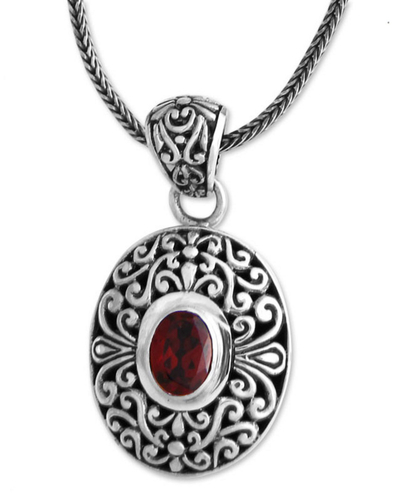 Garnet pendant necklace, 'Scarlet Beauty' - Unique Sterling Silver and Garnet Pendant Necklace
