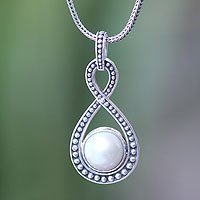 Cultured pearl pendant necklace, 'Infinite White' - Freshwater Pearl and Sterling Silver Necklace