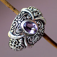 Amethyst cocktail ring, 'Heavenly Garden' - Amethyst cocktail ring