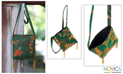 Beaded cotton batik shoulder bag, Princess Art
