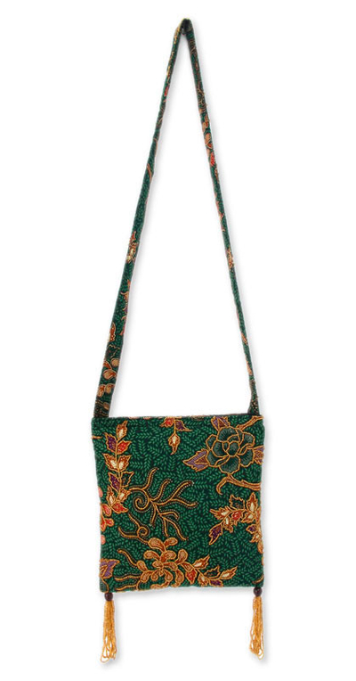 Beaded cotton batik shoulder bag, 'Princess Art' - Beaded Batik Shoulder Bag from Indonesia