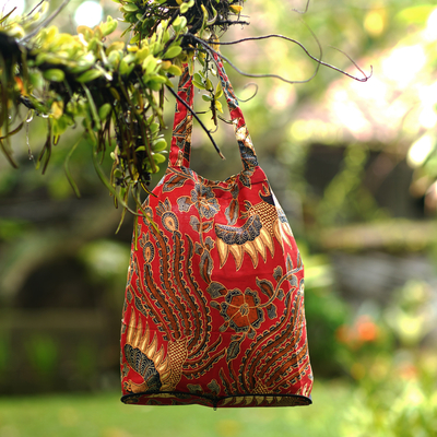Cotton batik foldable tote bag, 'Surakarta Legacy' - Handcrafted Batik Cotton Shopping Tote Bag
