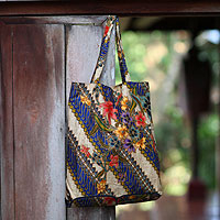 Bolso de mano plegable de batik de algodón, 'Jogjakarta Legacy' - Bolso de compras plegable de algodón Batik