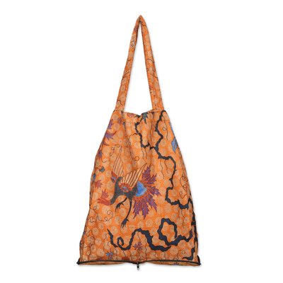 Cotton batik foldable tote bag, 'Madura Legacy' - Hand Crafted Batik Cotton Foldable Shopping Tote Bag