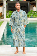 Men's cotton batik robe, 'Bull Snake' - Men's Hand Made Batik Robe