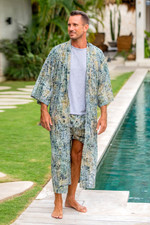 Men's cotton batik robe, 'Bull Snake' - Men's Hand Made Batik Robe