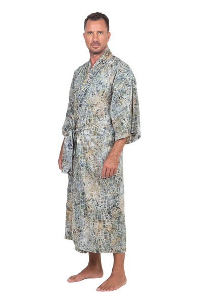 Men's cotton batik robe, 'Bull Snake' - Men's Hand Made Batik Robe