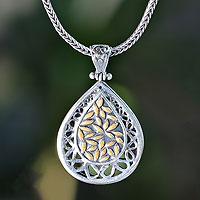 Gold accent pendant necklace, 'Grains of Rice' - Sterling Silver and Gold Accent Pendant Necklace