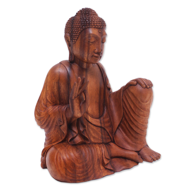 Wood sculpture, 'Buddha's Lesson' - Suar Wood Sculpture