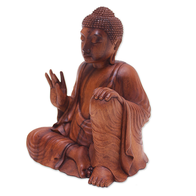 Wood sculpture, 'Buddha's Lesson' - Suar Wood Sculpture