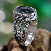 Anillo de prasiolita, 'Verdant Haven' - Anillo de plata de ley y prasiolita