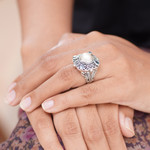 Cultured pearl and blue topaz cocktail ring, 'Water Shrine' - Handmade Sterling Silver and Pearl Cocktail Ring