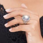 Cultured pearl and blue topaz cocktail ring, 'Water Shrine' - Handmade Sterling Silver and Pearl Cocktail Ring