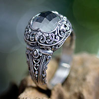 Prasiolite ring, 'Nature's Divinity' - Balinese Prasiolite and Sterling Silver Cocktail Ring