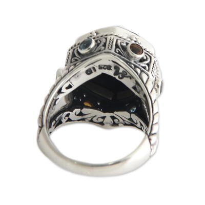 Gewölbter Ring aus Onyx und Peridot - Handgefertigter Cocktailring aus Sterlingsilber und Onyx