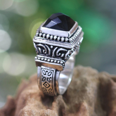 Onyx cocktail ring, 'Midnight Temple' - Onyx and Sterling Silver Cocktail Ring
