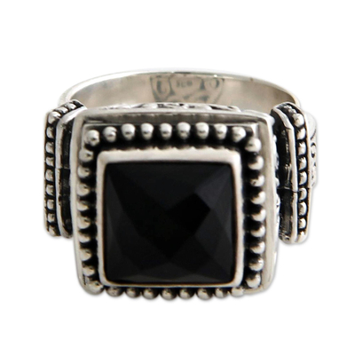 Onyx cocktail ring, 'Midnight Temple' - Onyx and Sterling Silver Cocktail Ring