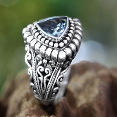 Blue topaz cocktail ring, 'Sea Goddess' - Blue Topaz and Silver Cocktail Ring