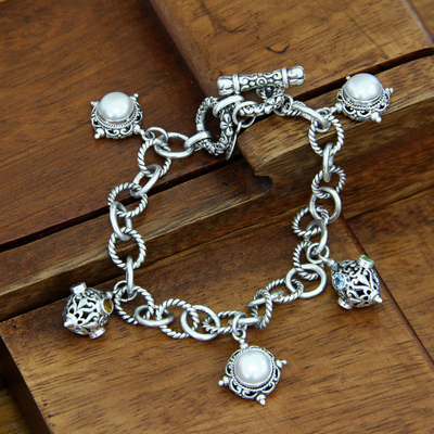Cultured pearl charm bracelet, Moon Echo