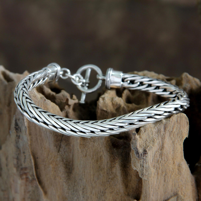Men's sterling silver bracelet, 'Silver Serpent' - Men's Sterling Silver Chain Bracelet