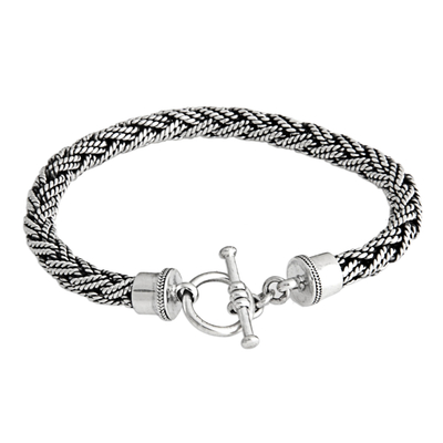 Men's sterling silver bracelet, 'Bali Hero' - Men's Unique Sterling Chain Bracelet