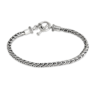 Men's sterling silver bracelet, 'Dragon Tail' - Men's Unique Sterling Silver Chain Bracelet