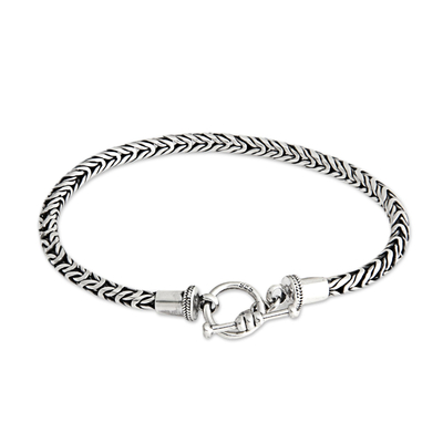 Men's sterling silver bracelet, 'Dragon Tail' - Men's Unique Sterling Silver Chain Bracelet