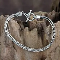 Men's sterling silver bracelet, 'Balinese Braid'