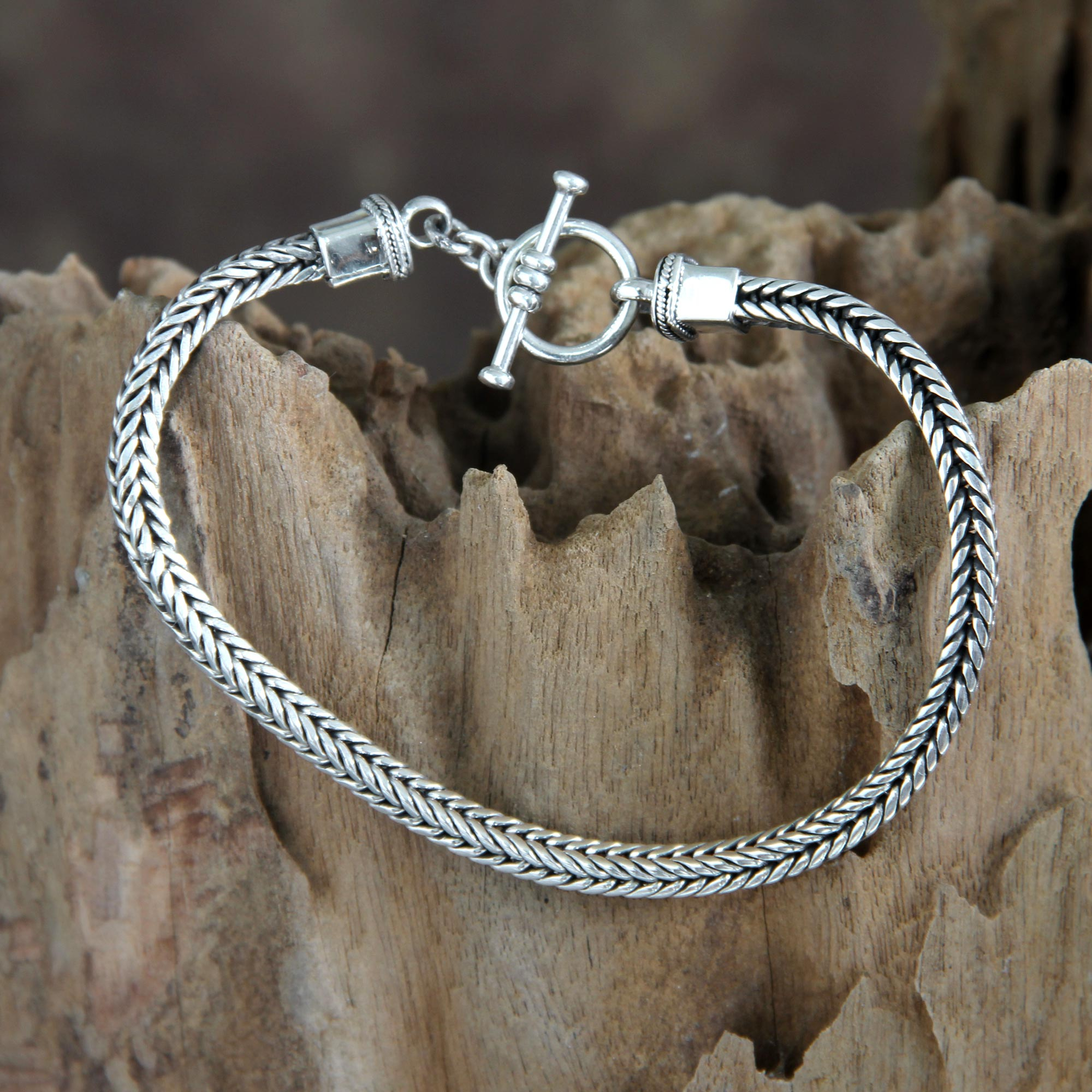 1 Piece Silver Bracelets Bali Silver Chain Bracelet  21 cm Long Braided Chain