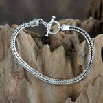 Men's sterling silver bracelet, 'Balinese Braid' - Men's Sterling Silver Chain Bracelet